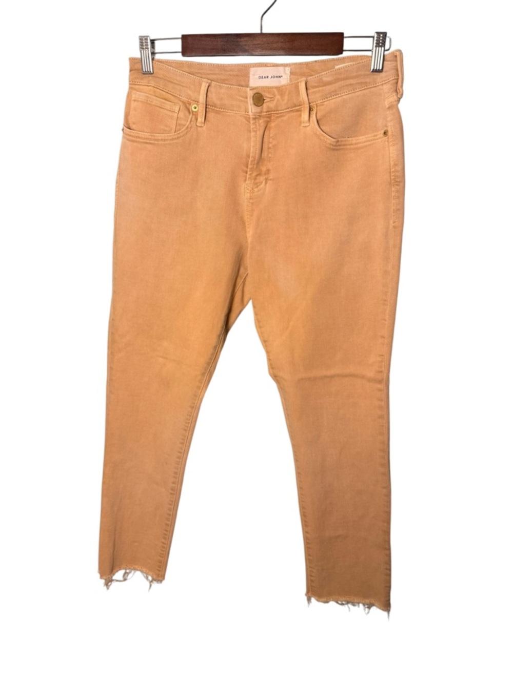 Dear John | Blair Straight CROPPED Jeans with Frayed Hem in Golden Cream | Sz 29 - Picture 3 of 10